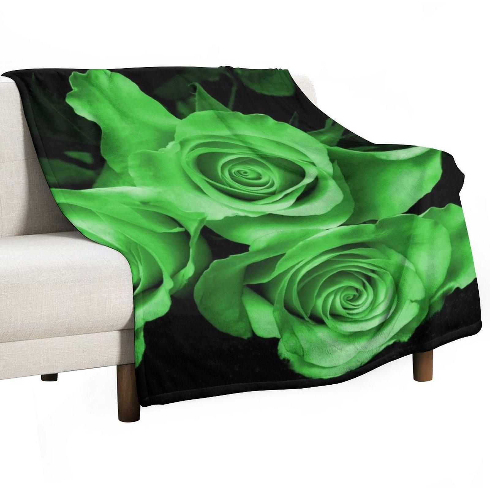 

Rose Garden Green Throw Blanket Beautifuls Flannel Fabric Vintage Softest Blankets 30x40in