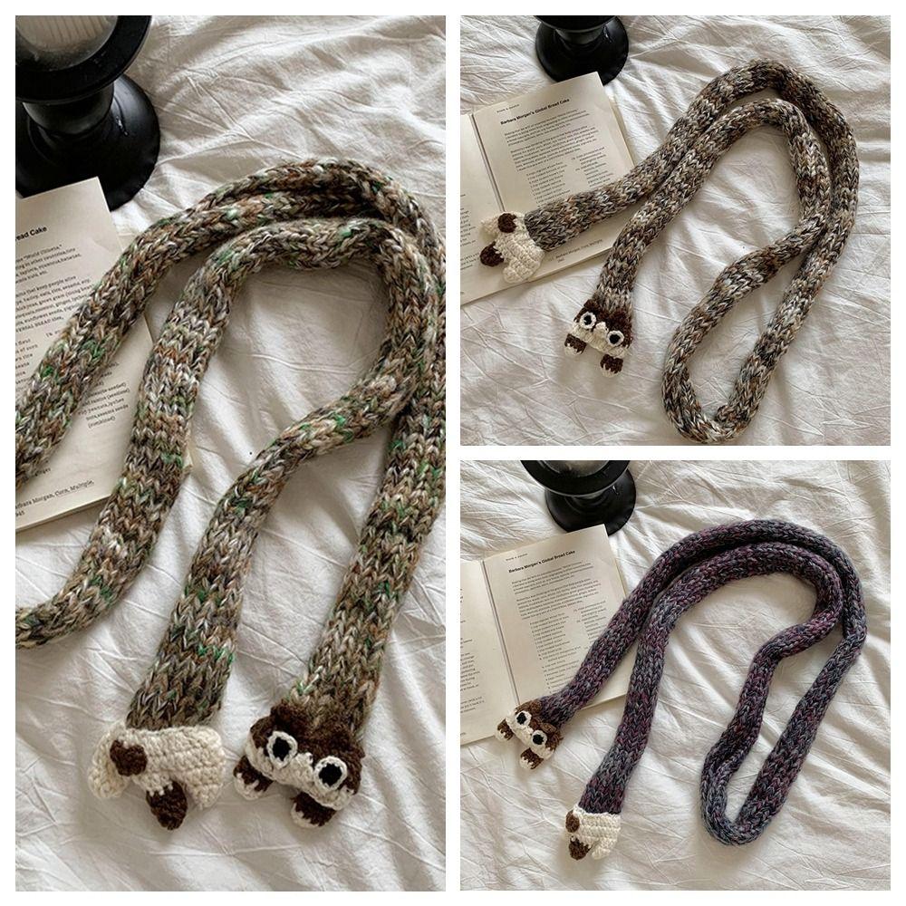 Animals Y2K Knitted Scarf Cartoon Squirrel Shawl Gothic Long Narrow Scarves  Girl