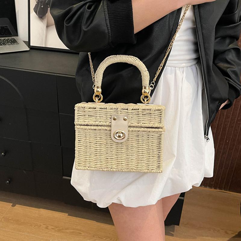Woven Straw Bags Women's Handbags Bohemian Chic Multi-functional Handbag for A Beach Chain Crosshody Shoulder Bag