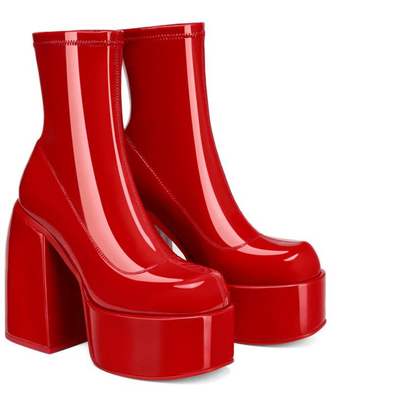 Women's European Punk Chunky Heel Ankle Boots, Waterproof Elastic Platform, Leg-Slimming, Spring/Autumn, Size 43.