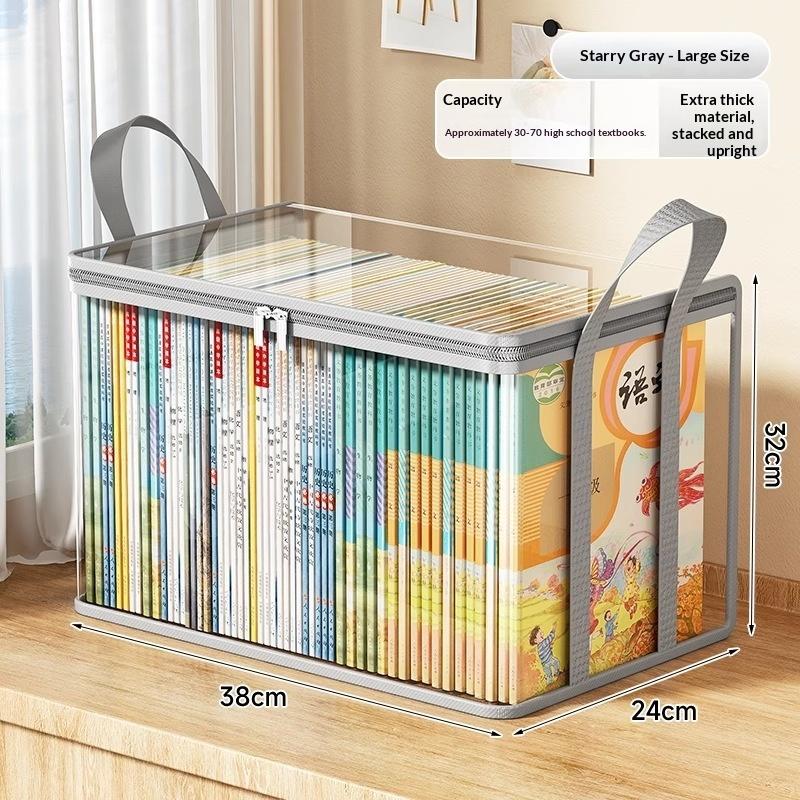 Clear Book Storage Bag Large Capacity Zipper Closure Sturdy Handles for Art Craft Supplies Stationery Organizer