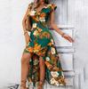 Primavera Estate Donna Mare Vacanza Slim Fit Senza Maniche Abiti Vita Alta A-Line Scollo a V Stampa Floreale Spacco Irregolare Lungo Vestito S-XL