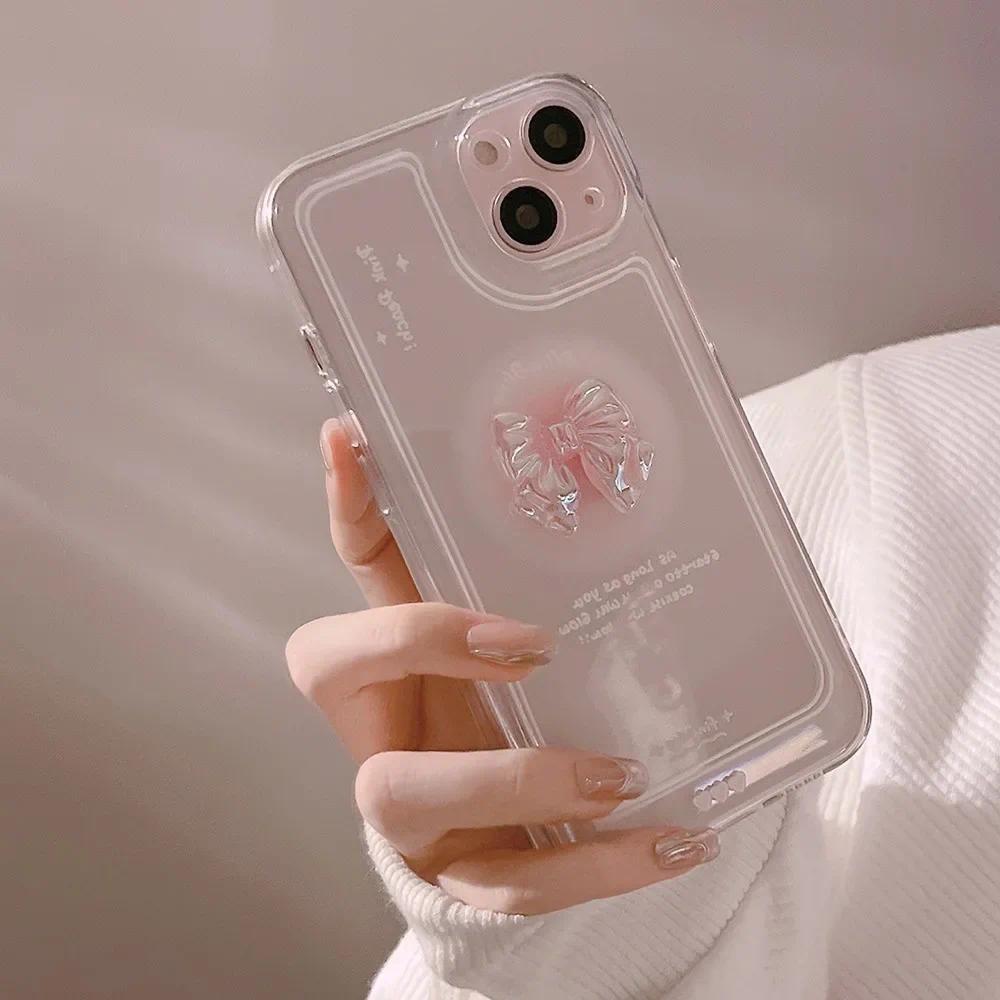 3D Pink Bow IPhone 16 Pro Max Case, Apple 14 Plus Transparent 15 Pro Fairy 17 Case