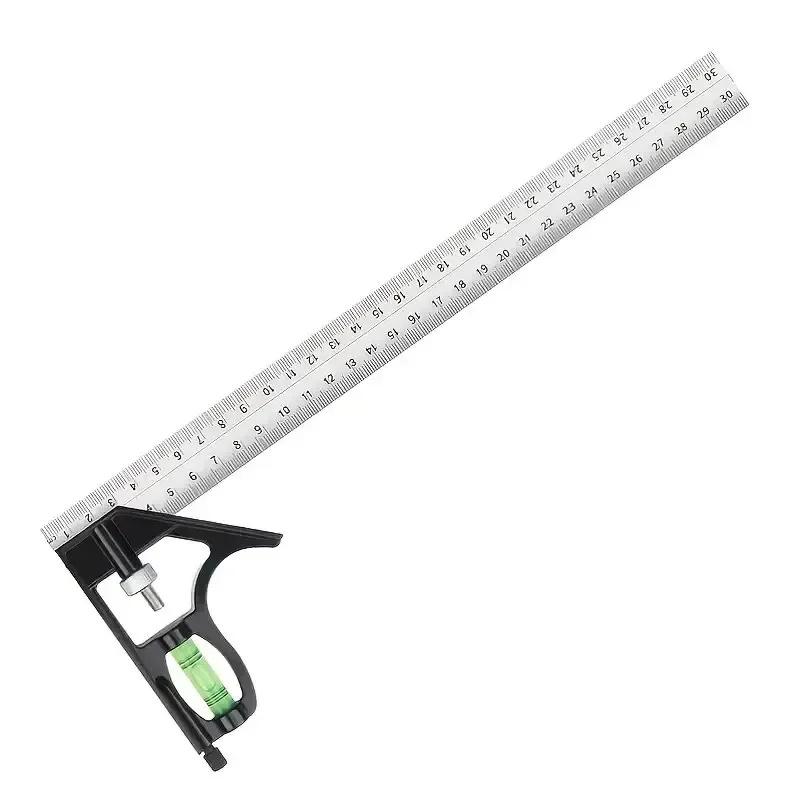 300mm Stainless Steel Angle Combination Square Ruler Horizontal Movable Carpenter Woodworking 45 Degree Right Level Moving