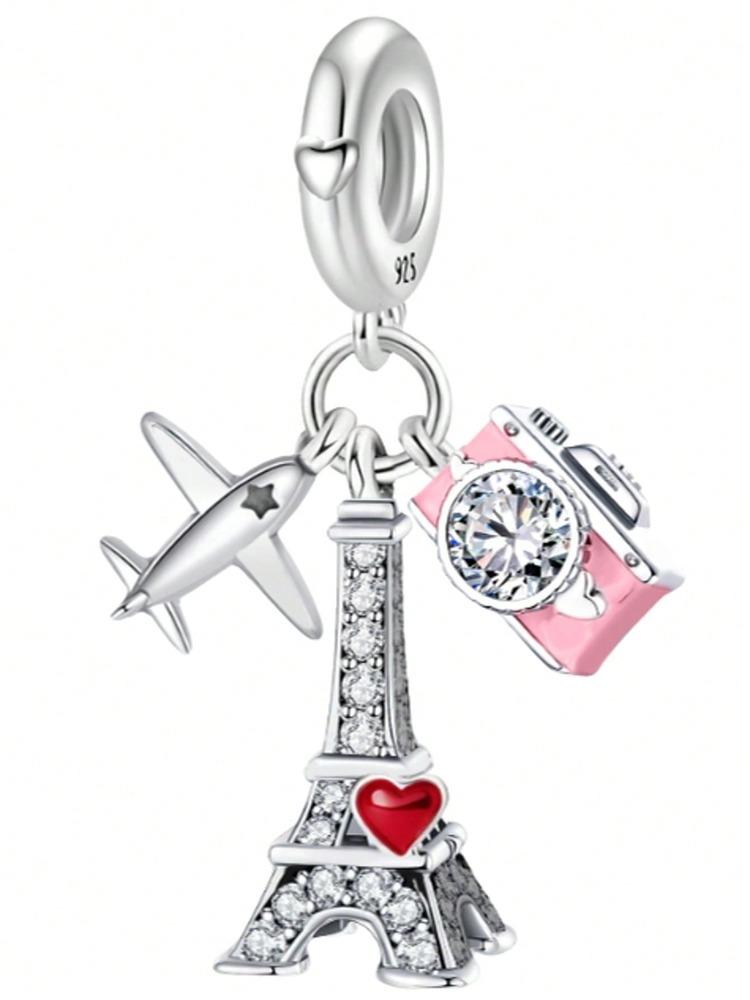 Copper Pink Flower Travelling Mum Sisters Tower Camera Charm Pendant For Bracelets Diy Women'S High Quality Jewelry