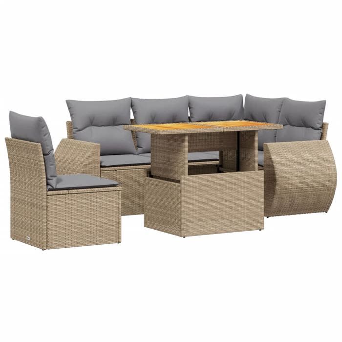 VidaXL Salon de Jardin avec Coussins 6 pcs, Canapés de Terrasse, Ensemble de Meubles de Patio, Mobilier d'Extérieur, Beige 3272200