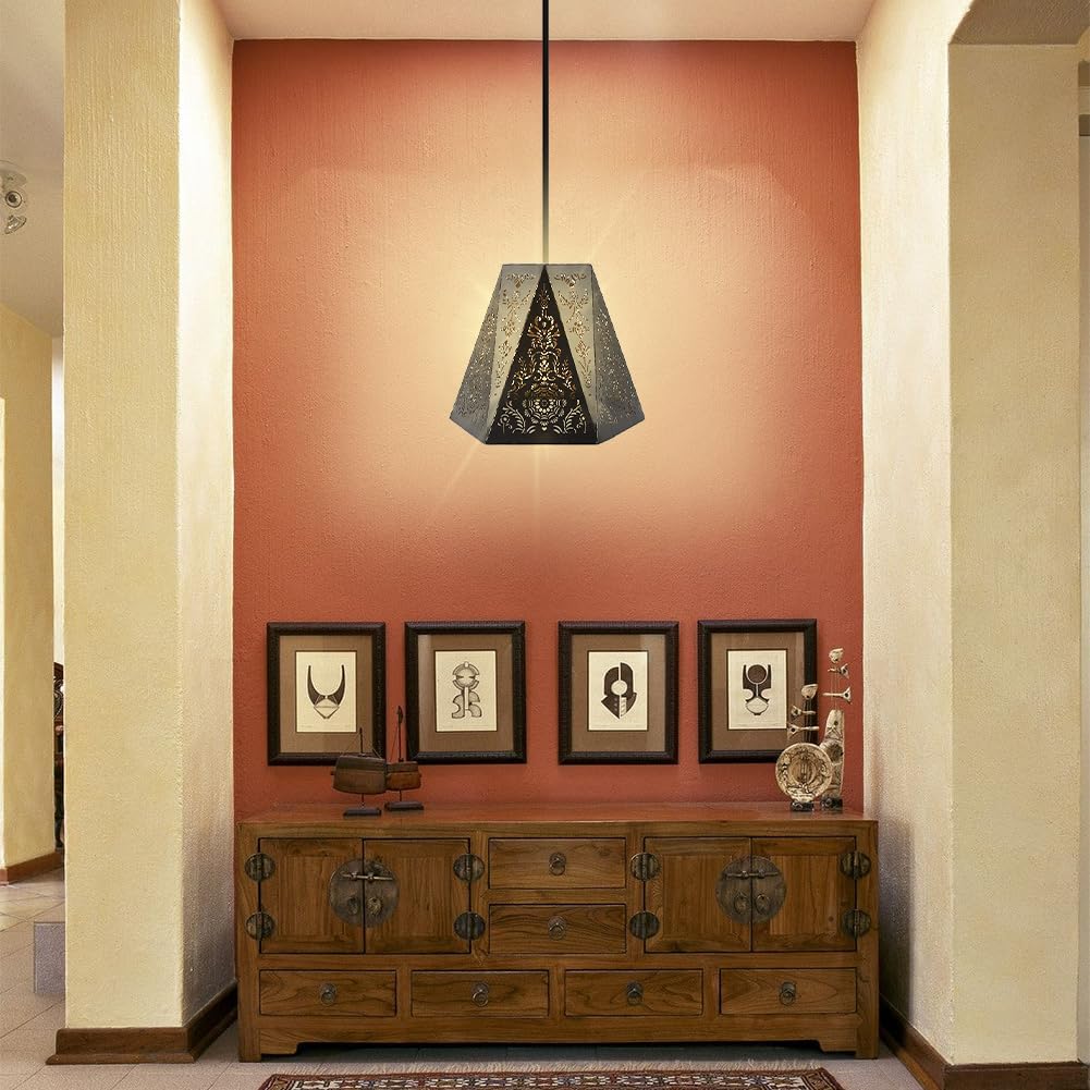 Joyzan Metal Lamp Shades, E27 E26 Drum Lampshades for Table Floor Light Barrel Cover Trees Pattern Etching Process Antique Small Replacement Vintage