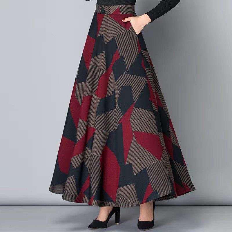 Retro High Waist Umbrella Skirt - Women's Autumn/Winter 2026 Collection, Loose Fit with Printed Big Hem