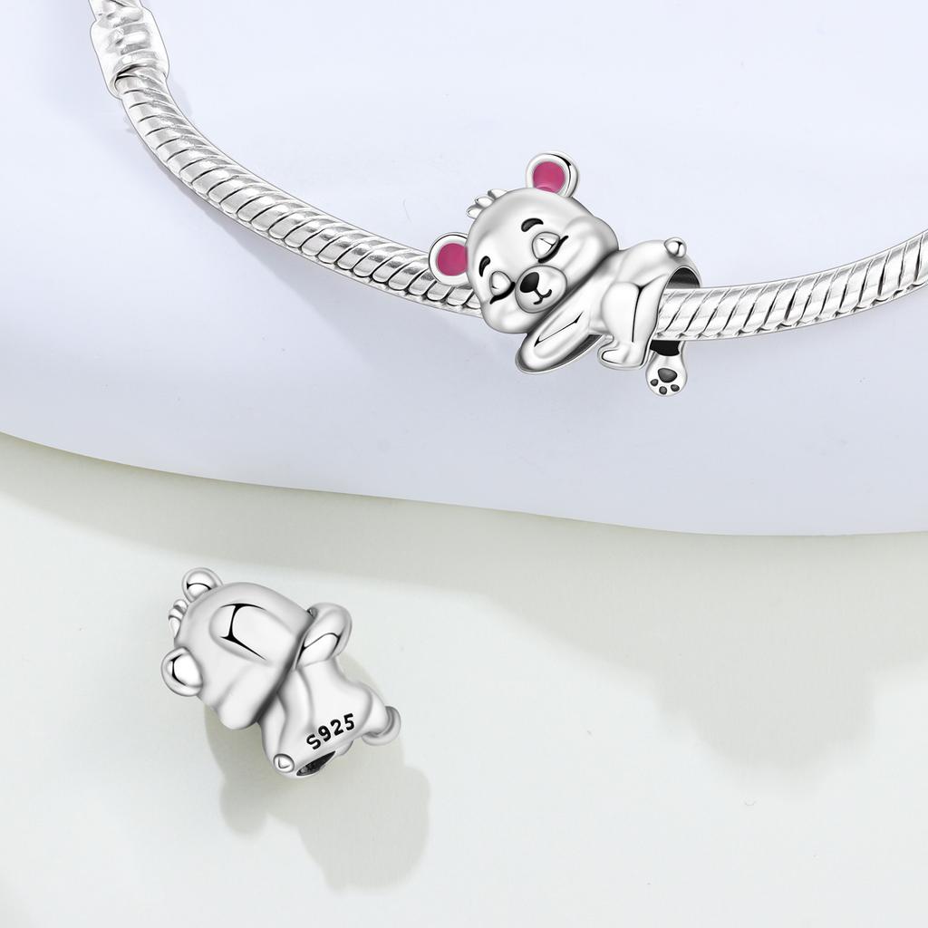 Copper Sleeping Teddy Bear Animal Beads Original Pendants Bracelet Charm Jewelry Party Diy Trendy Gifts