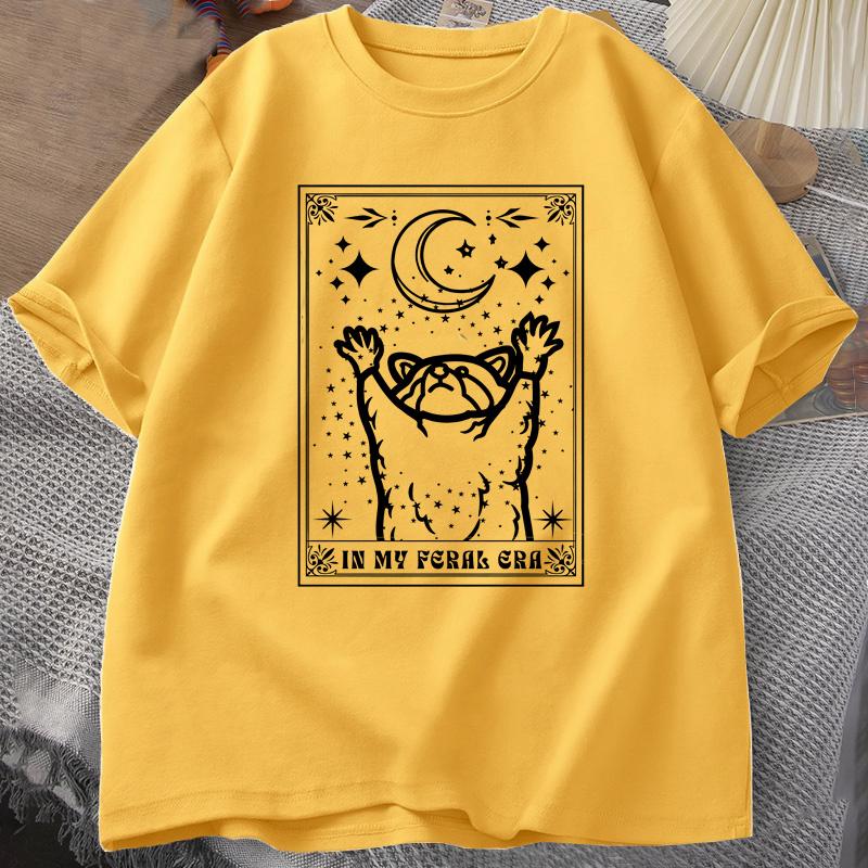 In My Feral Era Raccoon T Shirt Mystical Racoon Tshirt Tarot Card Print T-shirt Summer Cotton Short Sleeve Tee Shirt Unisex Clothes
