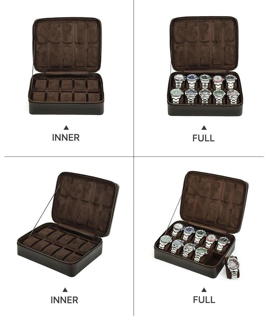 Retro Crazy Horse Cowhide Leather Watch Box - 10-Slot Handcrafted Storage for Wristwatches