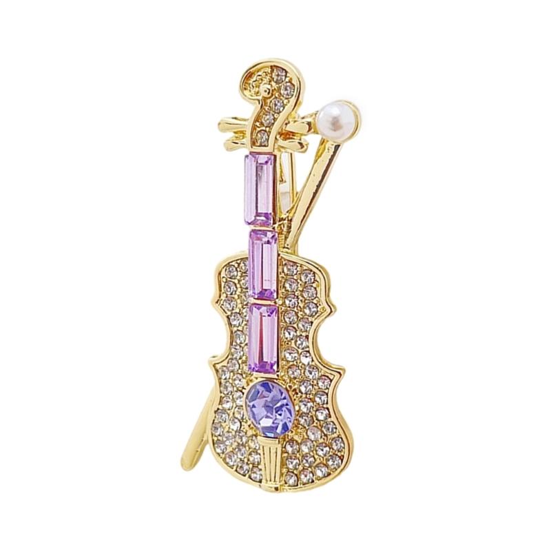 Rhinestones Studded Violin Shape Brooch Lapel Pin Artistic Brooch Pin for Formal Event Outfit Women and Men Unisex