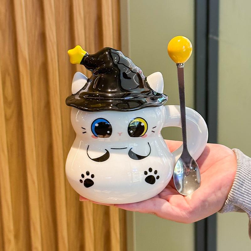 

Halloween magic hat cat ceramic mug for girl girlfriends practical birthday gift souvenir gift box 301-400ml