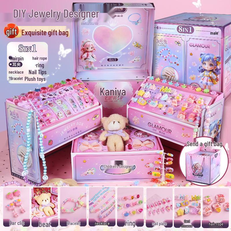 Kids' Hair Accessories & Jewelry DIY Set - Necklace, Hair Clips, Beaded Box Gift for Girls