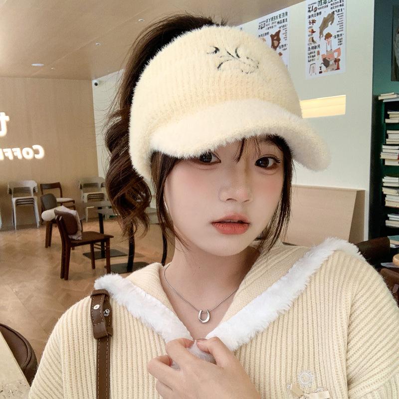 New Hat for Women's Solid Color Versatile Embroidered Knitted Wool Hat for Winter Warm Ear Protection Baseball Cap Thick