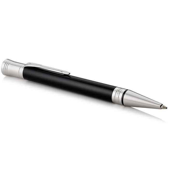 PARKER Duofold stylo bille ,Noir, attributs palladium, Recharge noire pointe moyenne, Coffret cadeau