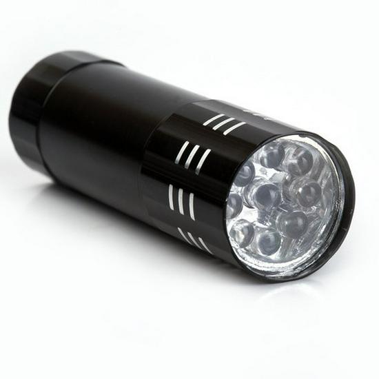 Junyao 9-LED Portable UV Flashlight with 395nm Purple Light for Mobile Phones