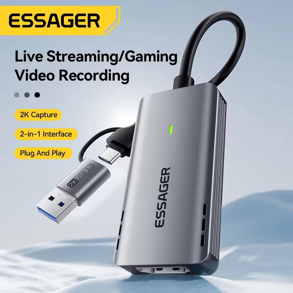 Essager Videoaufnahmekarte USB3.0 HDMI 4K@60Hz-kompatibel zu USB/Type-c Game Grabber Aufnahme für Switch Xbox PS4/5 Live-Übertragung