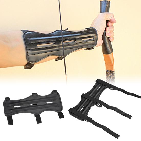 3 Straps Leather Archery Arm Guard  Outdoor Hunting Safety Protection Gear