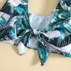 Girls' Green Leaf Print Two-Piece Bikini Set with Sun Protection
