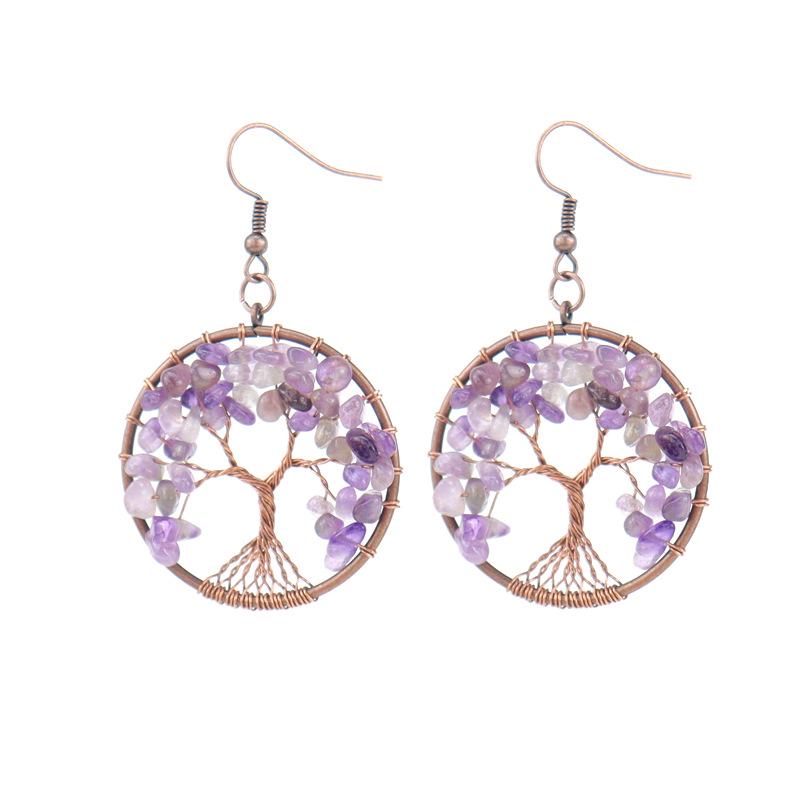 Handmade Vintage Wire-Wrapped Natural Stone Crystal Tree of Life Earrings E19
