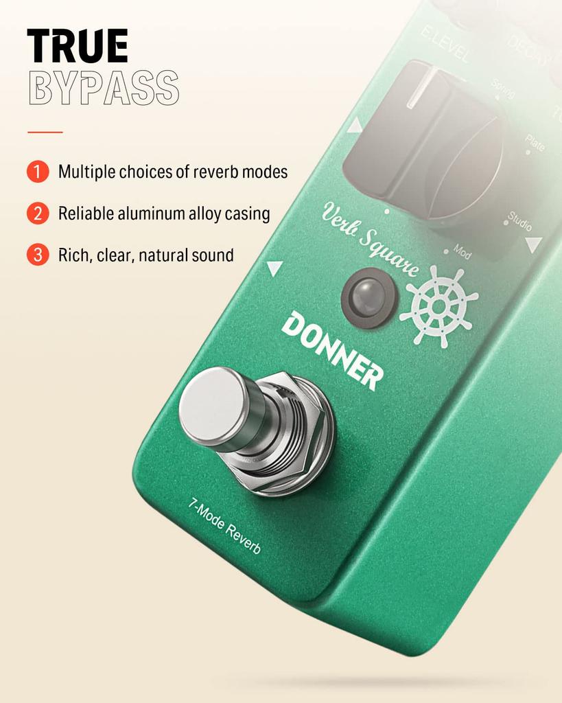 Donner Verb Square Reverb Effector with 7 Modulation Modes