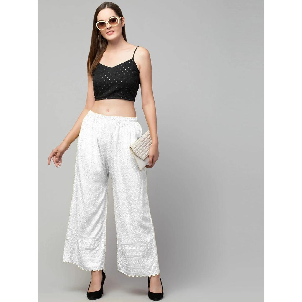 Designer Bollywood Relaxed White Trouser Indian Women Casual Wear Palazzo Dress
