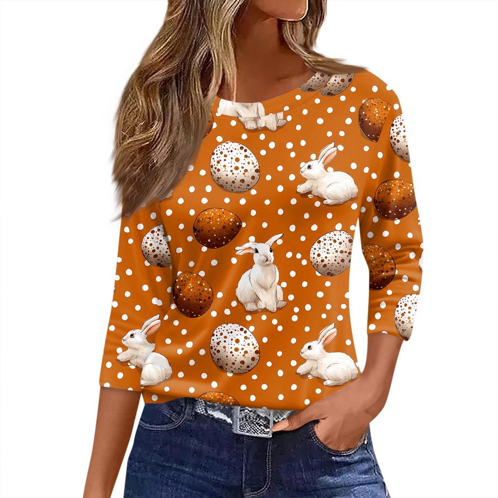 Damen T-Shirt mit Weihnachtsdruck, 3/4-Ärmel, für den Alltag, Wochenendmode, Basic, Rundhalsausschnitt, normales Oberteil