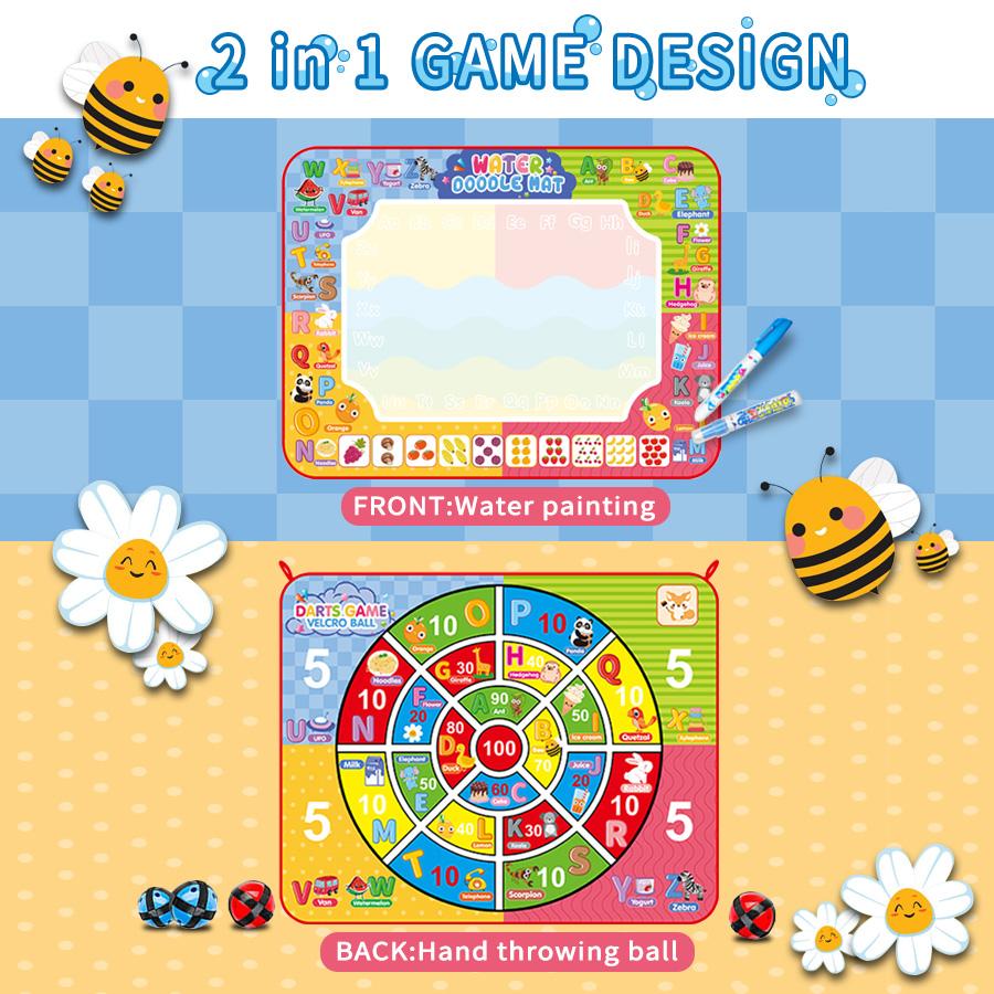 2IN1 Magic Water Painting Mat & Ball Dart Throwing Montessori Doodle Canvas Boosts Creativity & Hands-on Skills Birthday Gift