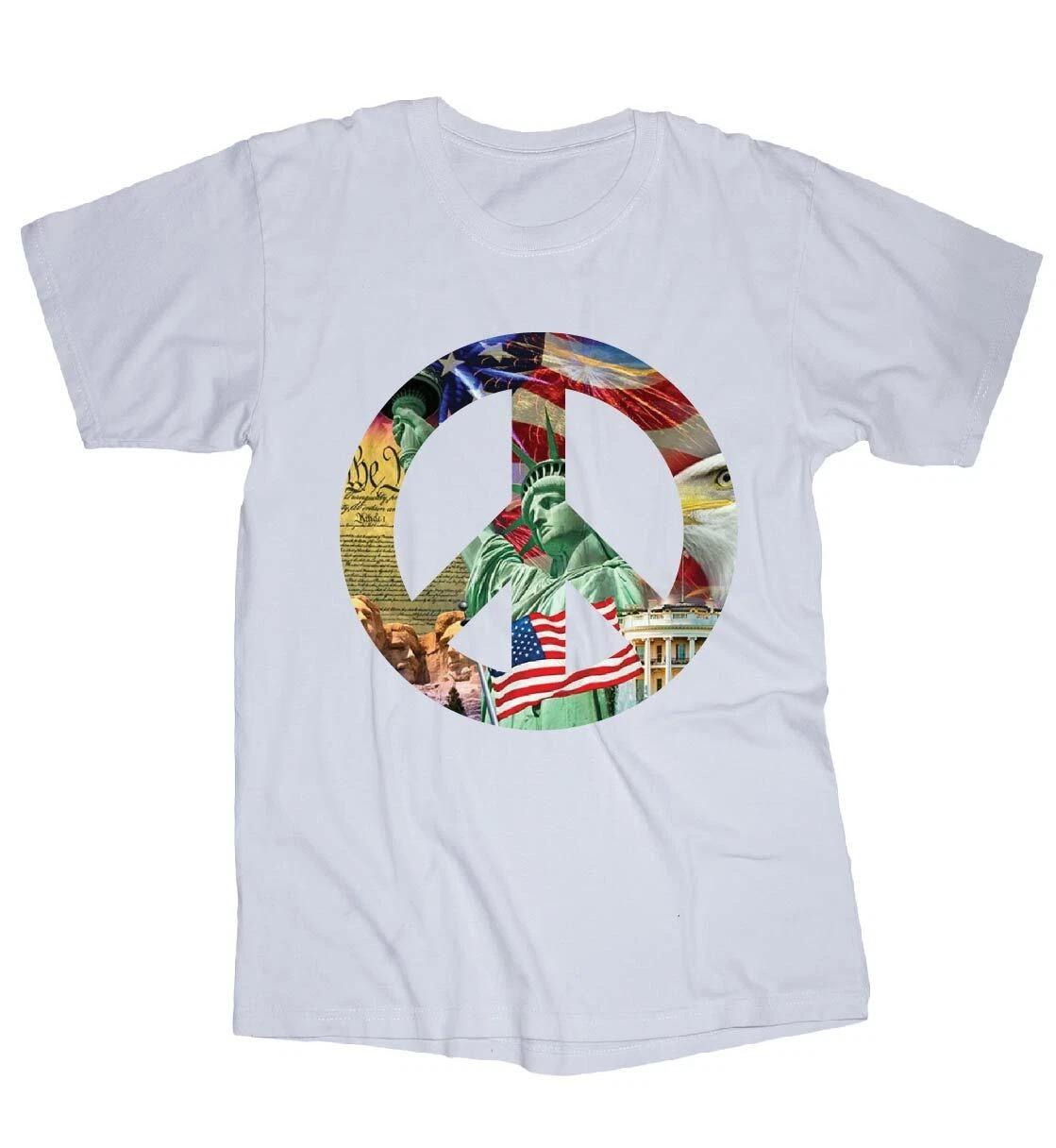 Patriotic Peace sign T-shirt American flag Eagle Liberty New York XL
