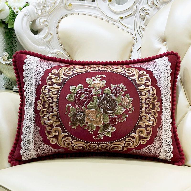 European Style Sofa Cushion Exquisite Jacquard Embroidered Pillow Detachable Washable Lace Zipper Jacket Household Waist Protection Square Backrest