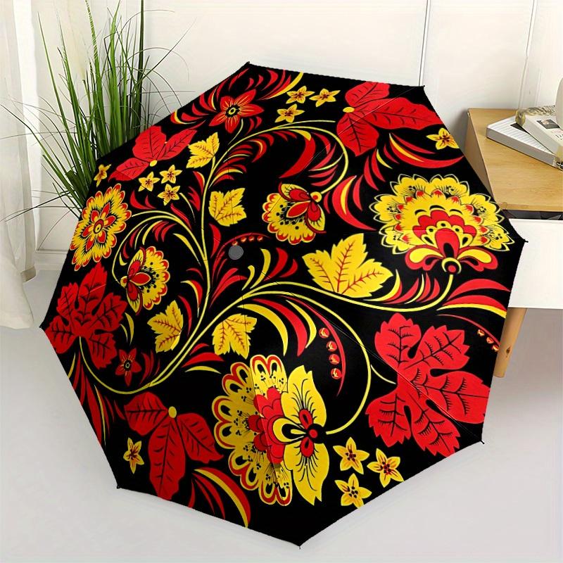 1 Stück Rot-Gelbes Blumenmuster Automatischer Öffnungs-/Schließ-Faltregenschirm, Kompakter Tragbarer Reise-Regenschirm, Niedlicher Regenschirm, Langlebige Konstruktion yy250804068