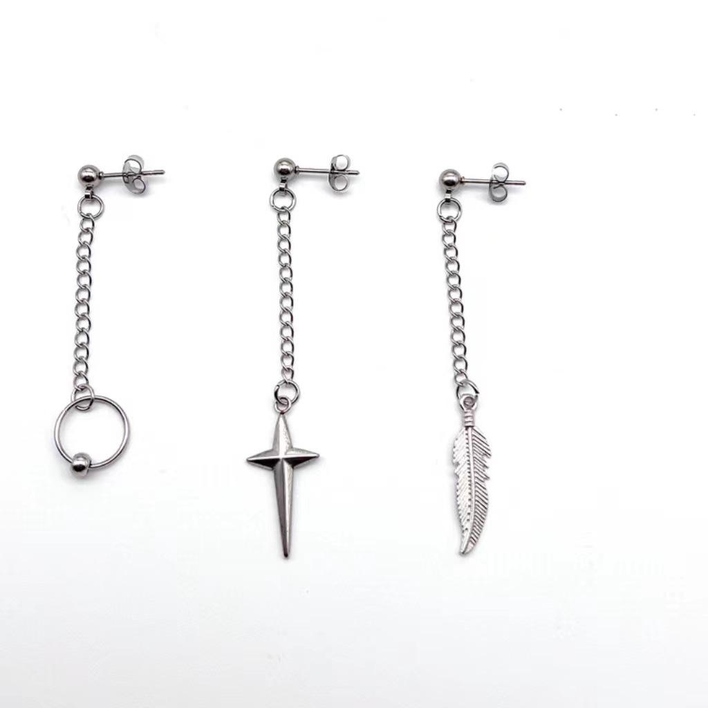 Stainless Steel Star Cross Tassel Chain Geometric Earrings Leaf