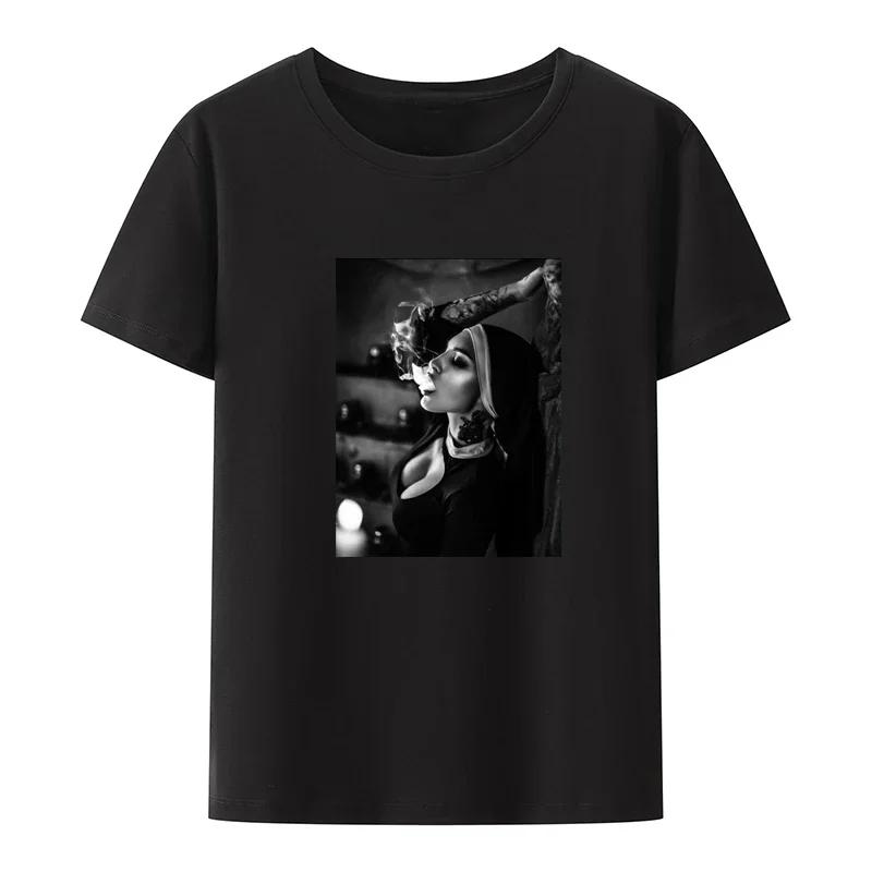 Smoking and Drinking Nuns Religious T-shirt, Cute Unisex T-shirt Short Sleeved Summer Crew-neck Plus Size Breathable Clothing