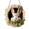 Cute Bunny Hole Wall Stickers Easter Rabbit Door Sign Wooden Rustic Hanging Pendant Welcome Sign Happy Easter Home Decoration