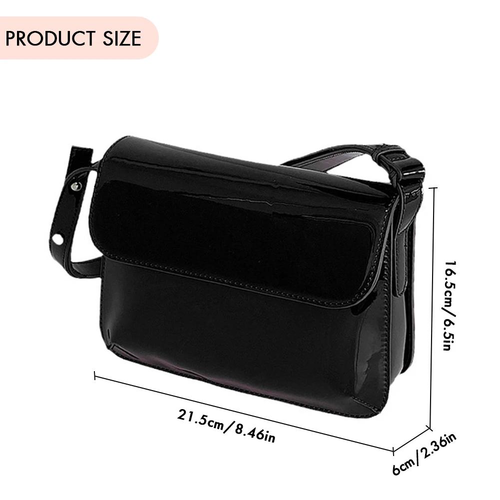 Retro Patent Leather Women Shoulder Bag Luxury Flap Satchel Solid Color Small Square Bag Classic Red Crossbody Bag Armpit Purses