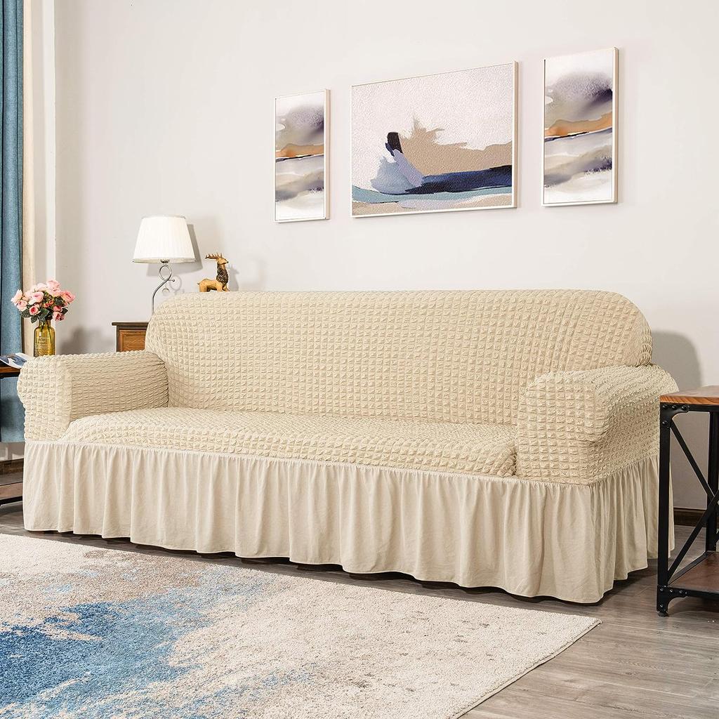High Elastic Bubble Grid Sofa Cover 1/2/3/4 with Skirt Hem Universal Stretch Couch Protector for Home Living Room Pet Anti Dirt