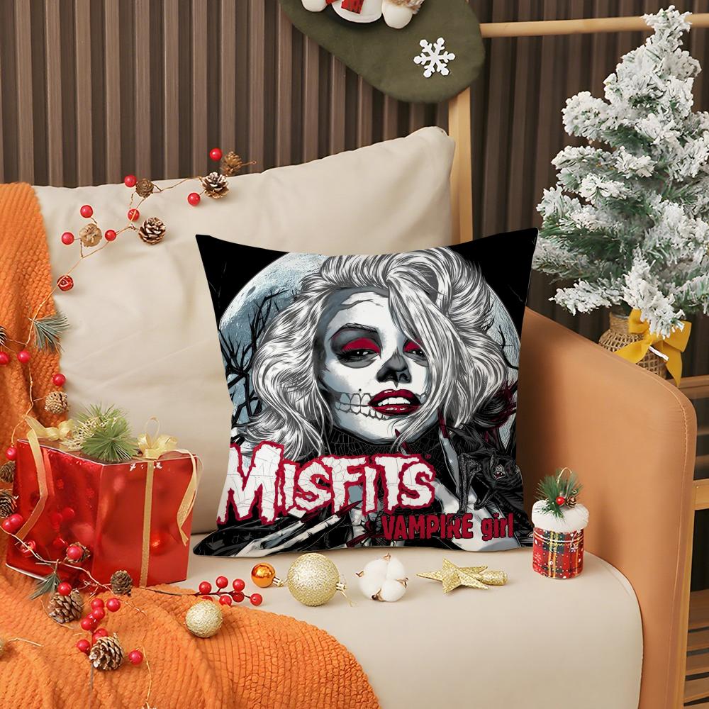 Funda de almohada Punk M-MisfitsS Rock Band, antiácaros, con cremallera invisible, de felpa corta y sedosa.