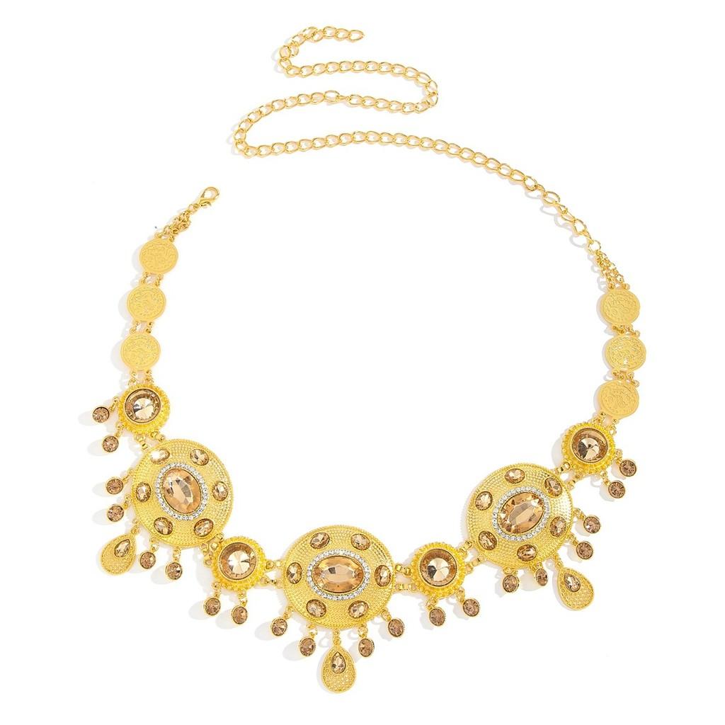 Summer Jewelry Women Gold Alloy Geometric Waist Chain With Gem Embellishments