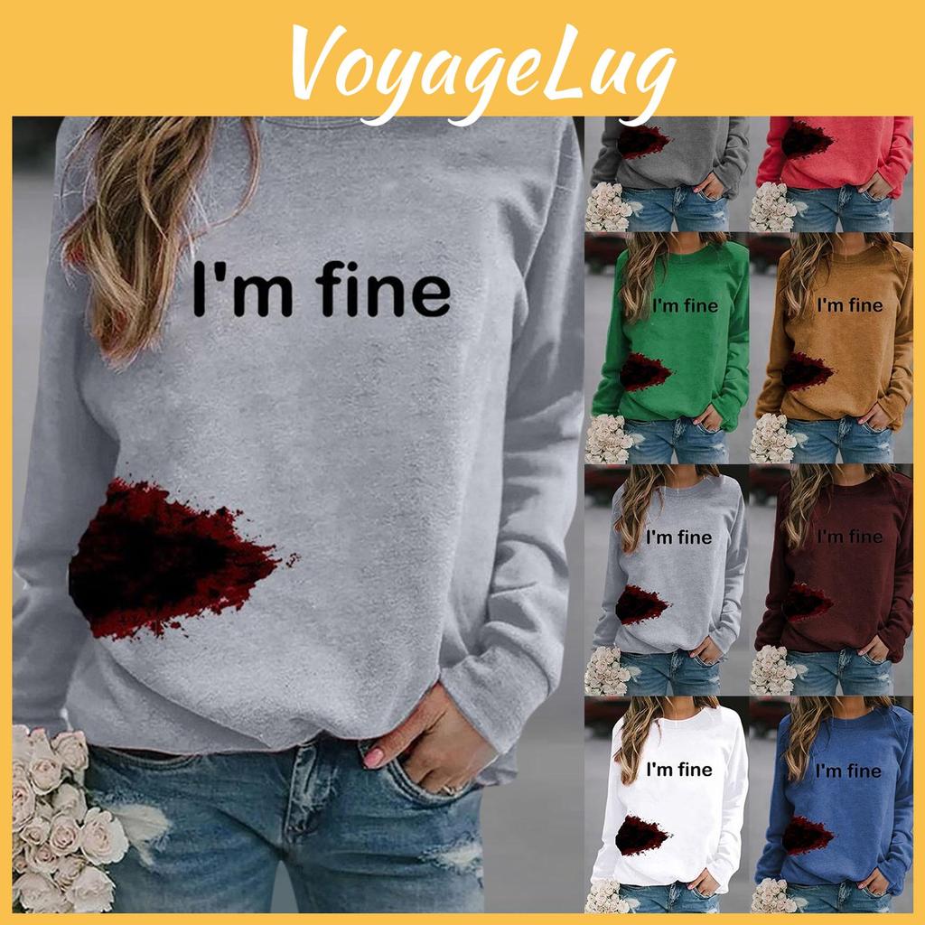Crewneck Pattern Blood Womens Sweatshirt Long Sleeve Tops Im Fine Warm Sleeve Light Hoodies For Women Womens Zip Up Fashion