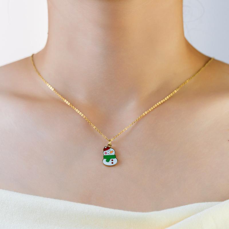 Titanium Steel 14K Gold Santa Claus Pendant Necklace - Cute Cartoon Christmas Series