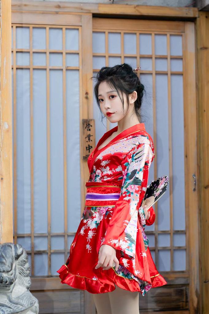 Kimono Krótkie Yukata Seksowne Kimono Mini Sukienka Kwiatowe Gładkie Szlafrok Nocny Rozmiar Uniwersalny [ZYJ] Damskie Przezroczyste Dekolt V (Nadruk pawia-Czerwony)