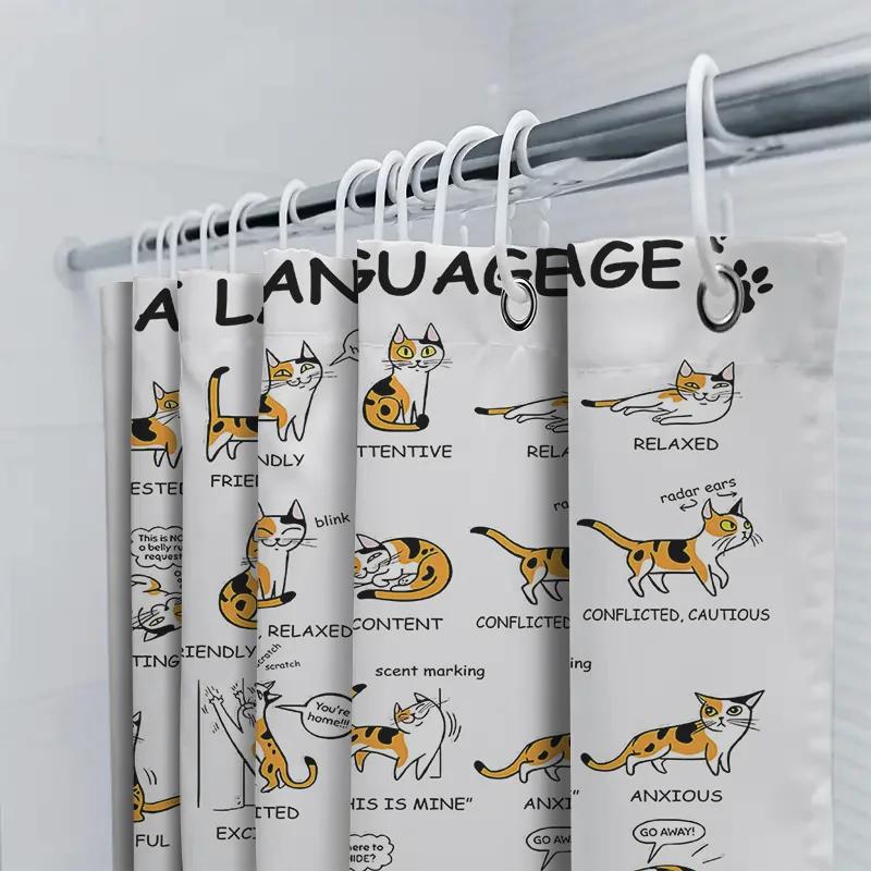 Unleash Your Feline Inner Self With These Adorable Cat Language Shower Curtains A Unique Home Decor Item Featuring Funny Illustr