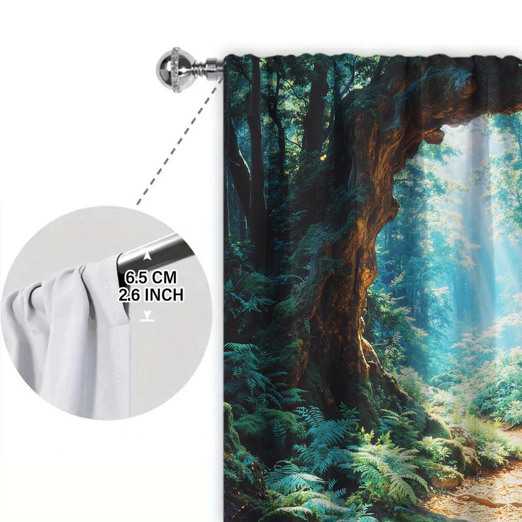 Room Darkening Panels Natural Beauty Forest Semi Curtains Half Suitable Home Decorative Curtain Artistic Made Of Polyester Washable