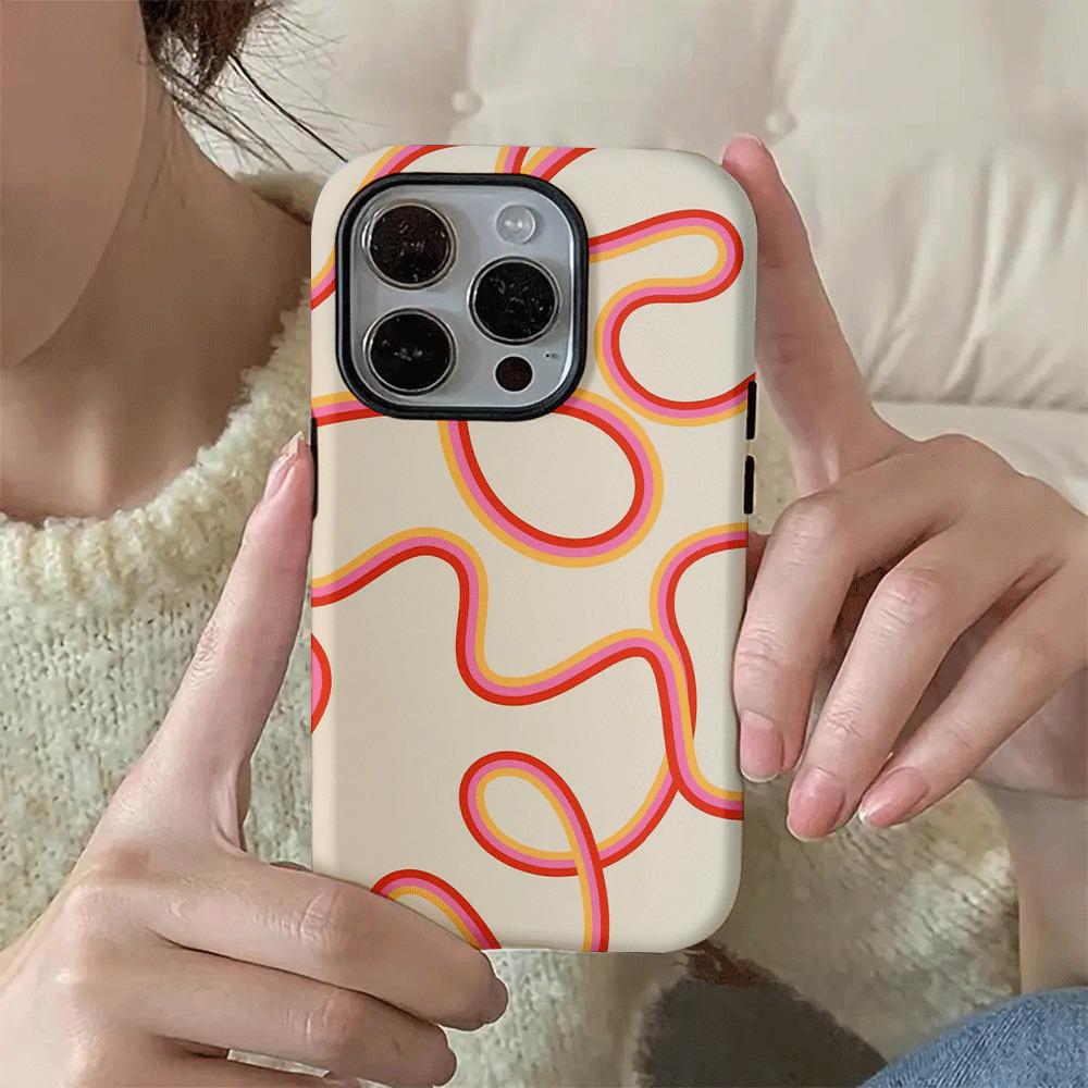 Yellow wave pattern 2-in-1 phone case suitable for iPhone 17 16 15 14 13 12 11 Pro/Max/Plus anti drop and shockproof back cover