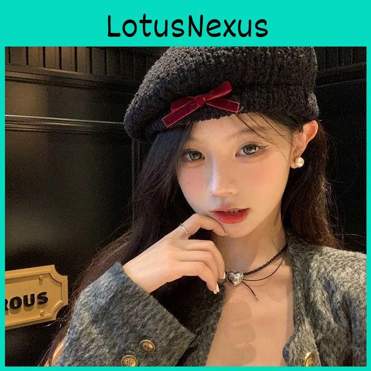 Beanie Hat Women Winter Warm Knit Cotton Blend With Bow Decor For Casual Wear