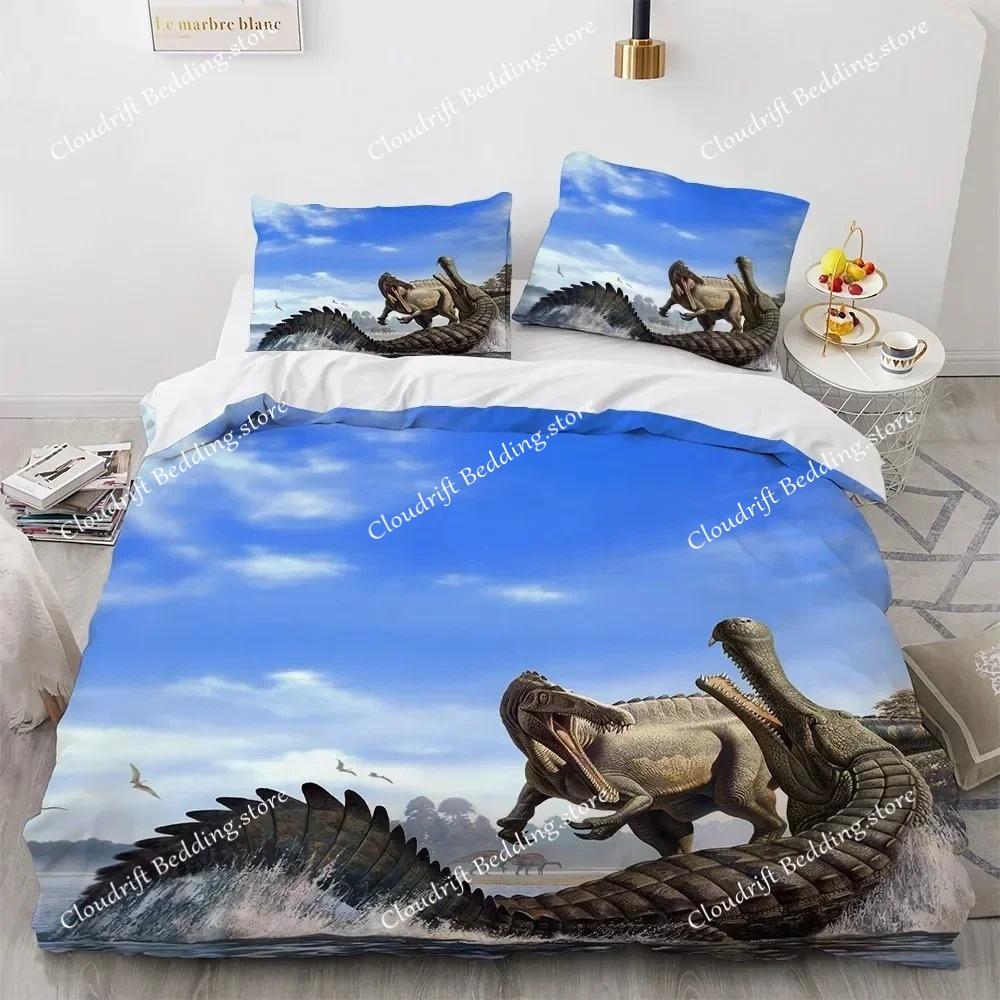Dinosaur Duvet Cover Set for Kids Boys Girls Polyester King Queen Size Bedding Set Cartoon Wild Animals Comforter Quilt Cover