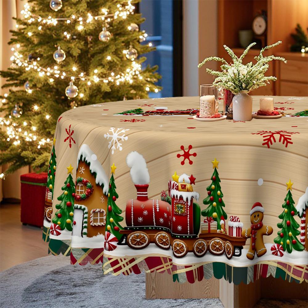 Christmas Tablecloth Cartoon Train Snow Polyester Waterproof And Oil-Proof Hot-Selling Holiday Table Cloth