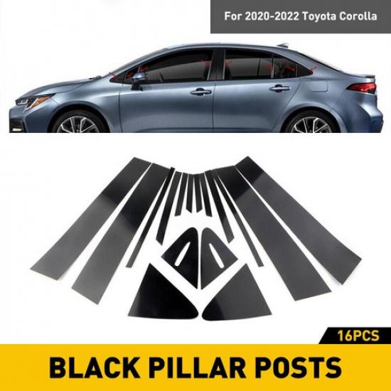 For - Toyota Corolla 16PCS B Pillar Post Door Window Cover Gloss Black