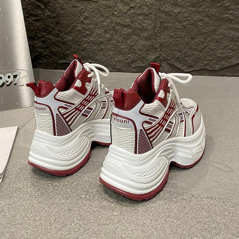 Chaussures de Papa en Maille Respirante pour Femmes à la Mode Nouvel Automne Semelle Épaisse Chaussures de Sport Décontractées pour la Marche Rétro Plateforme Haute de 10 cm Baskets Chunky